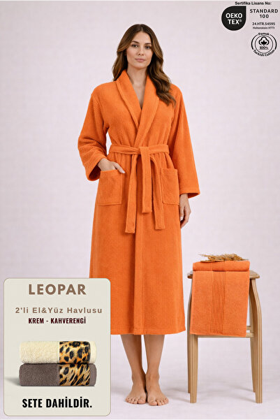 Ellaline 2-Piece Striped Women's Bathrobe Set 100% Cotton Certified and Leopa...