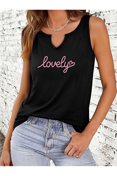 mercoledi Women's Heart Printed Half V-Neck Sleeveless Regular Fit Casual T-S...