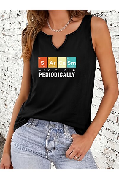 mercoledi Women's Sarcasm Printed Half V-Neck Sleeveless Regular Fit Casual T...