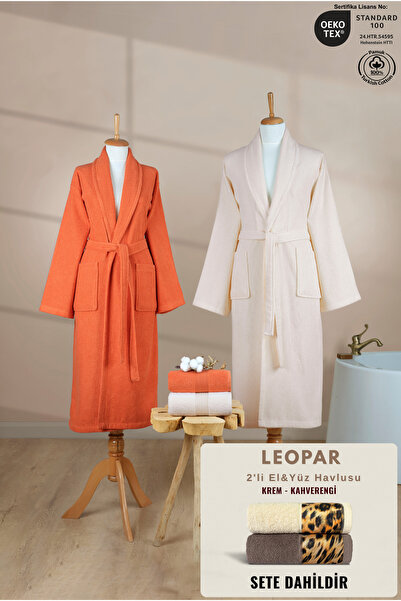 Ellaline 4-Piece Striped Şalyaka Bathrobe Set 100% Cotton Certified + Leopar ...