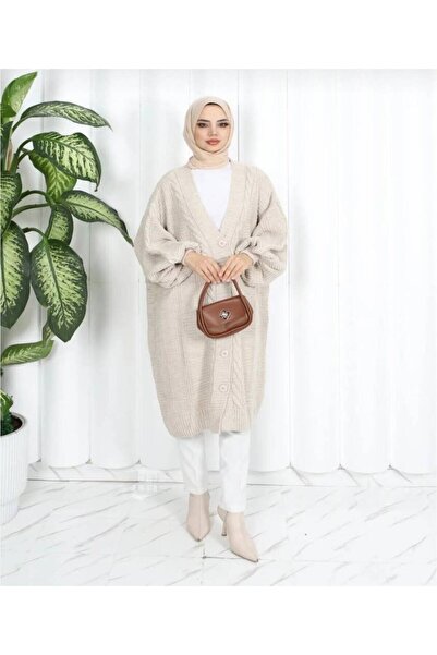 MODAMÜNASİP Hair Braided Balloon Sleeve Knitwear Cardigan