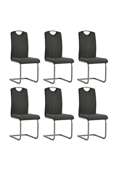 Concept Καρέκλες κουζίνας κονσόλα, 6 τεμ., γκρι, οικολογικό Δερμάτινο