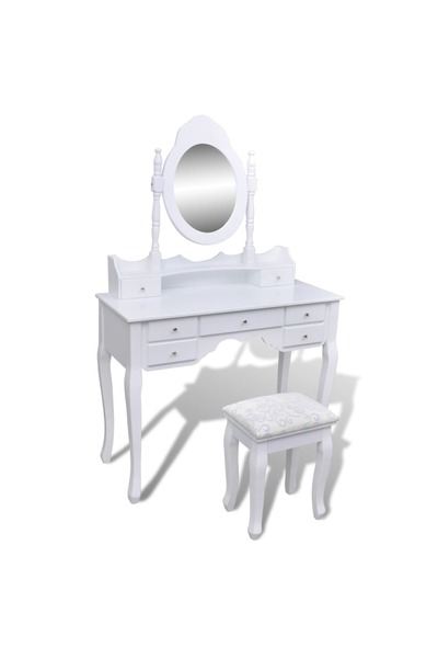 Concept Μπουντουάρ με καθρέφτη και σκαμπό, 7 συρτάρια, λευκό