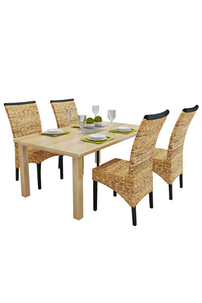 Concept Scaune de bucătărie, 4 buc., abaca & lemn masiv de mango