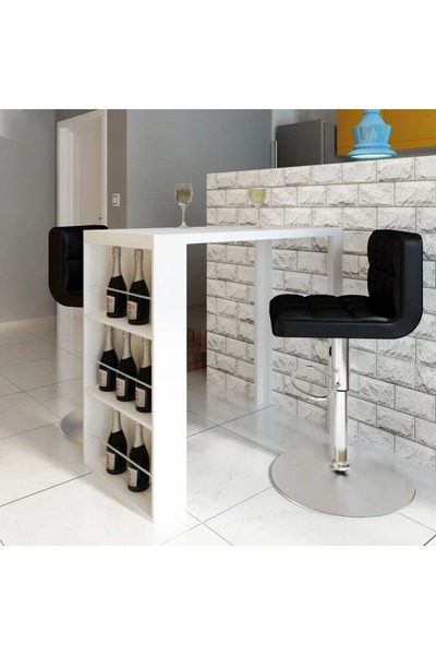 Concept Masă de bar din MDF, cu suport pentru sticle de vin, alb lucios