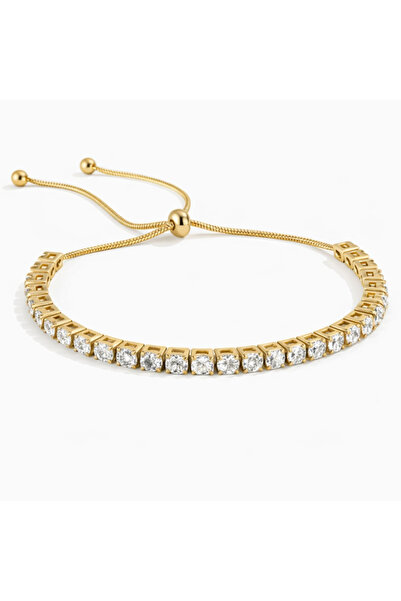 Onixbox Golden Tennis Bracelet Made of Stainless Steel with White Zircon Crys...