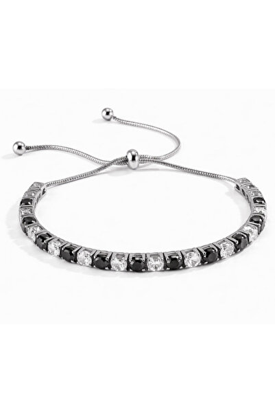 Onixbox Silver Tennis Bracelet made of Stainless Steel with White and Black Z...