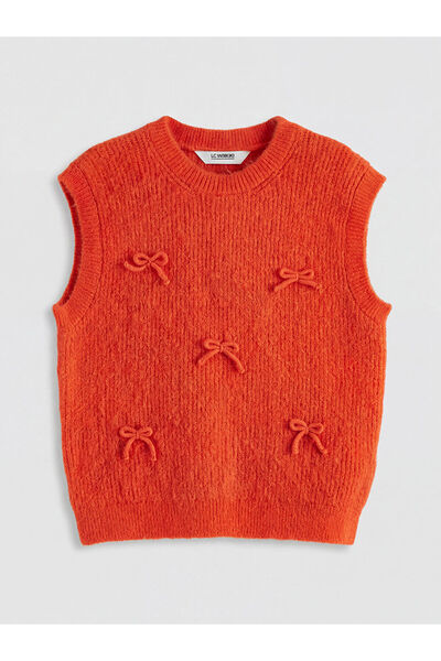 LC Waikiki Red Bow Detail Girls' Knitwear Sweater