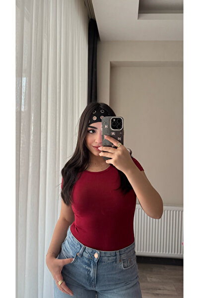 Siner Fashion Women's Burgundy Crew Neck Cotton Pack Soft Basic Blouse