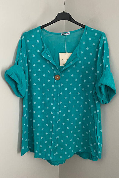 AYASOFYA OTANTIK Bluză tunică italiană pentru femei, cu cu buline nasturi, mâ...