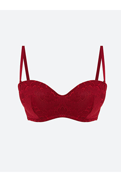 LC Waikiki Burgundy Underwire Unpadded Lace Strapless Bra