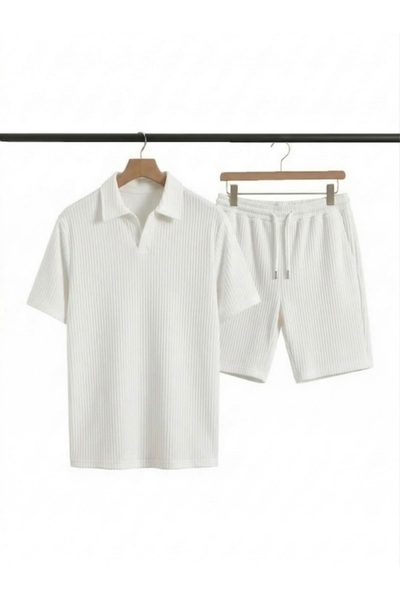 EXPECTED Men's Ottoman Fabric Shorts Set Fit Polo Collar Casual