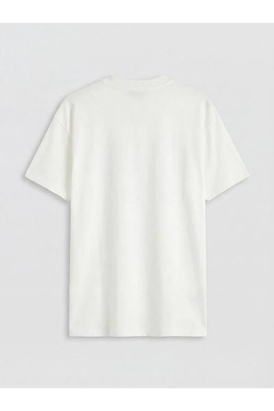 LC Waikiki تي شيرت LCW Modest Ecru Crew Neck دانتيل مطرز للسيدات