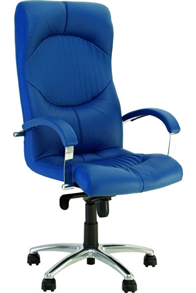 Concept Mobili Εκτελεστική καρέκλα GERMINI ΧΑΛΥΒΑ ΧΡΩΜΙΟΥ, Μπλε φυσικό Δερμάτινο
