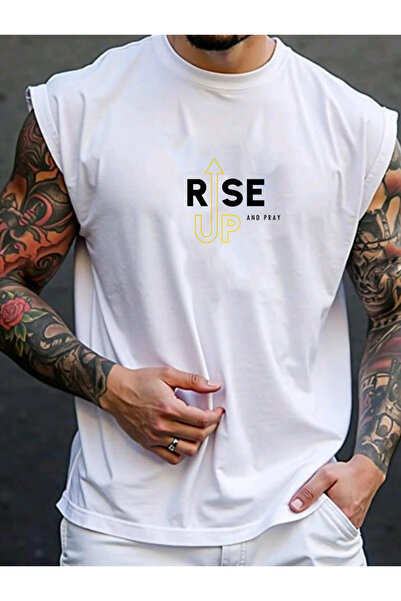 SUNFREE Rise up Slogan Printed Men's Zero Sleeve Clothing Sports Wear Oversiz...