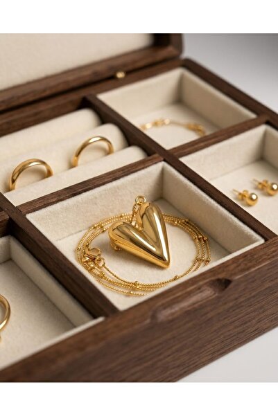 Çelik 3D Curved Minimalist Heart Figured Gold Necklace