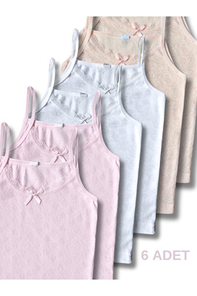 Panfilia 100% Cotton Girls' Jacquard Spaghetti Strap Undershirt Set of 6 / Un...