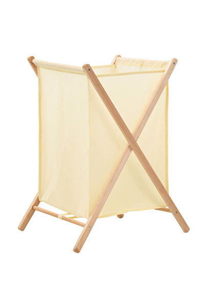 Concept Coș de rufe, bej, lemn cedru și material textil, 42x41x64 cm