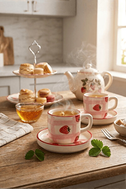 Mithra Life 2 Pieces Ceramic Tea Coffee Mug Cup Set Strawberry Series Mit1333