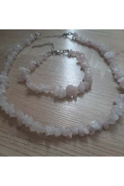 Shine Elagance Natural Stone Pink Quartz Broken Cut Closures Steel Women's Ne...