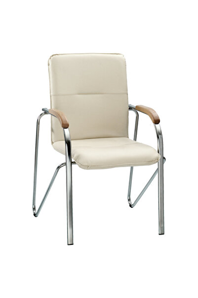 Concept Mobili Πολυθρόνα επισκέπτη MULLER Wood1, Κρεμ οικολογικό Δερμάτινο