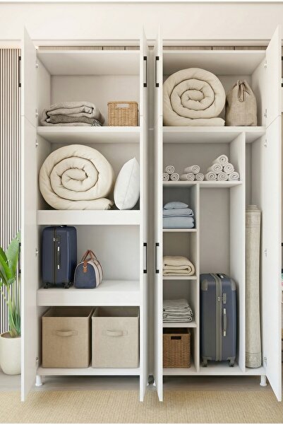 MONTENERO Yüklük Dolabı 8 Kapaklı Geniş Bölmeli Yorgan Valiz Nevresim Saklama...