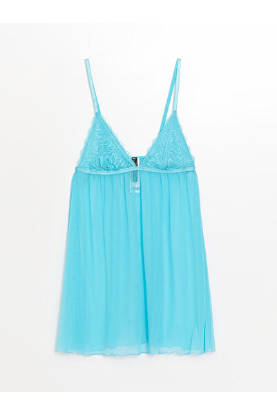 LC Waikiki Turquoise V-Neck Lace Detailed Strappy Babydoll