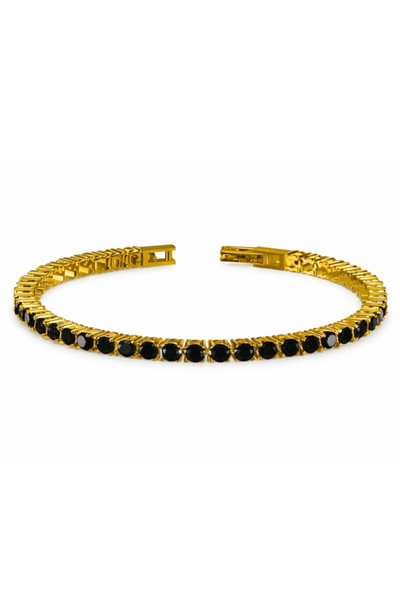 Onixbox Golden Tennis Bracelet Made of Stainless Steel with Black Zircon Crys...