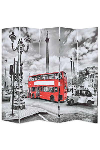 Concept Paravan cameră pliabil, 200x170 cm, autobuz londonez, negru/alb