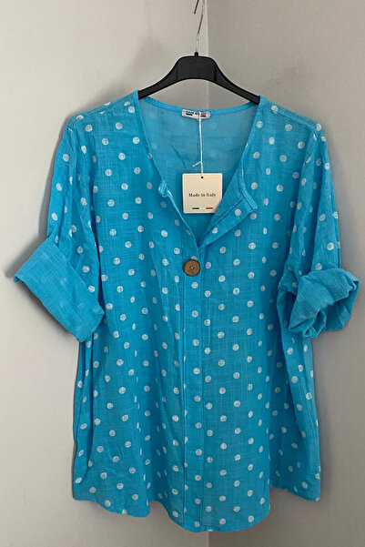 AYASOFYA OTANTIK Bluză tunică italiană pentru femei, cu cu buline nasturi, mâ...