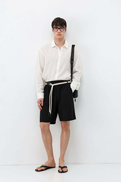 VAMOSCLO Belt Li Oversized Linen Shorts Black