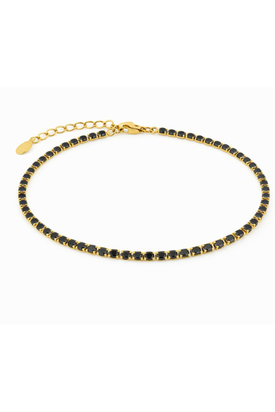 Onixbox Tennis Bracelet Plated with 18K Gold, Black Zirconium Crystals 3 mm, ...