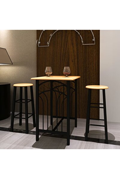 Concept Σετ τραπεζιού κουζίνας πρωινού/βραδινού, ξύλο χαλκού με μαύρο ατσάλι