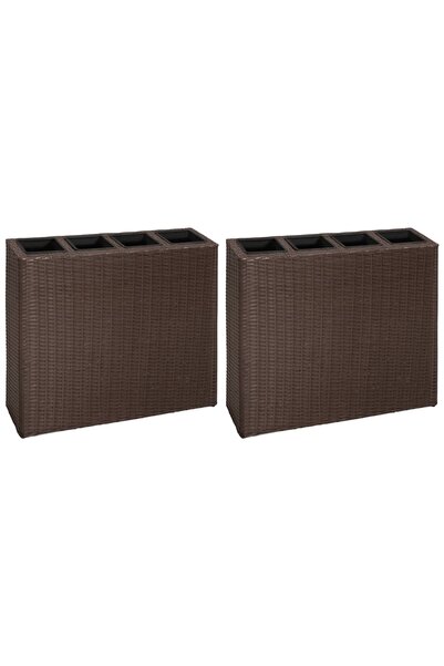 Concept Strat înălțat de grădină cu 4 ghivece, 2 buc., maro, poliratan