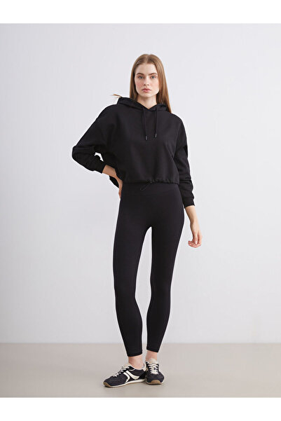 LC Waikiki Black Elastic Waist Textured Women's Sports Leggings