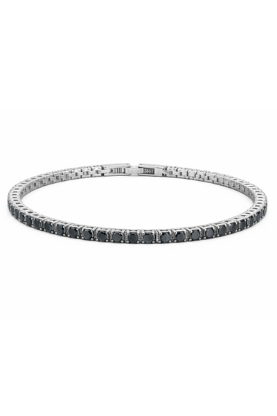 Onixbox Silver Tennis Bracelet with Black Zirconium Crystals 3 mm, Adjustable...
