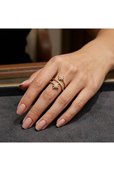 Generic خاتم النجمة مزدوج - لون ذهبي مرصع بأحجار براقة | مجوهرات سماوية قابلة...