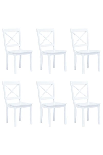 Concept Καρέκλες κουζίνας, 6 τεμ., λευκές, μασίφ ξύλο καουτσούκ