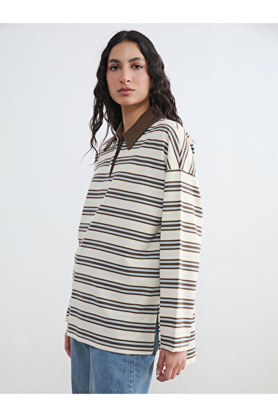 LC Waikiki Tunica de damă cu guler polo albastru cu dungi