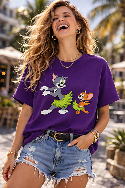 ArtYus Cat and Mouse Character Printed Unisex Oversized T-Shirt – Pack of Cot...