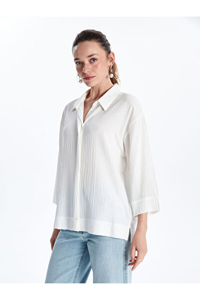 LC Waikiki White Loose Fit Textured Women's Shirt