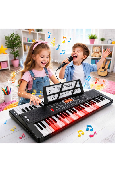 MultiZone Işıklı 61 Tuşlu Çocuk Piyanosu Mikrofonlu 5 Oktav Org Dijital Keybo...