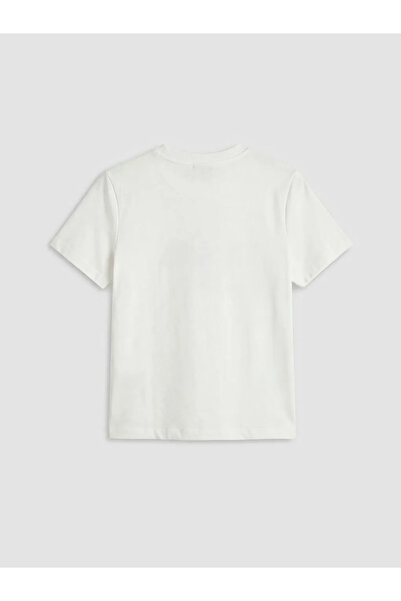 LC Waikiki تي شيرت LCW Vision Ecru Crew Neck Lisbon مطبوع للسيدات