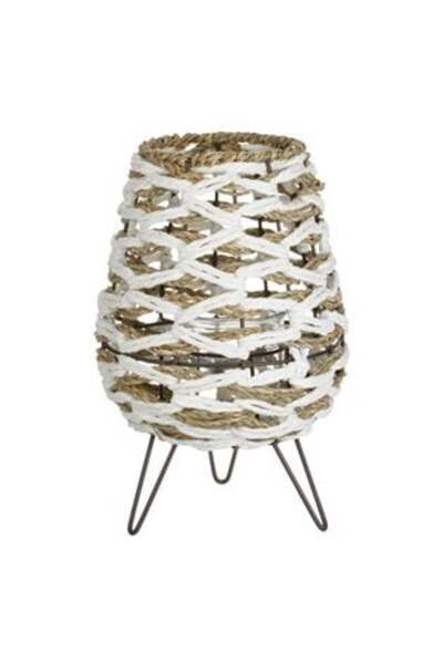 OEM Decorative Lantern with Metal Legs Oval Beige White 17 x 27 cm