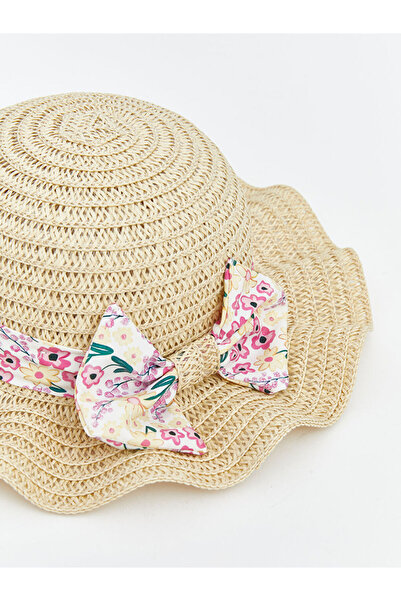 LC Waikiki Floral Patterned Baby Girl Straw Fedora Hat