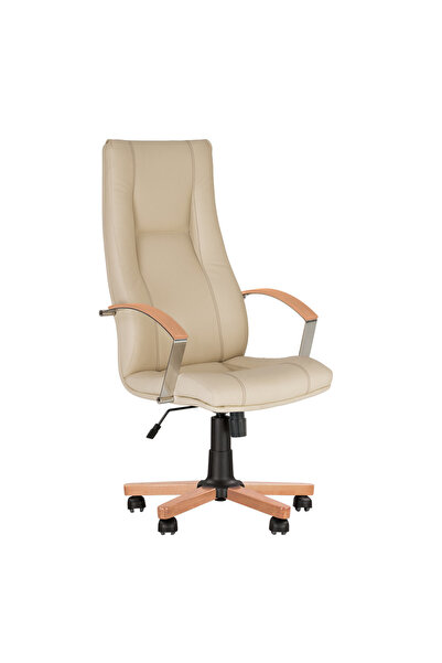 Concept Mobili Διευθύνουσα καρέκλα KINS WOOD, Μπεζ οικολογικό Δερμάτινο