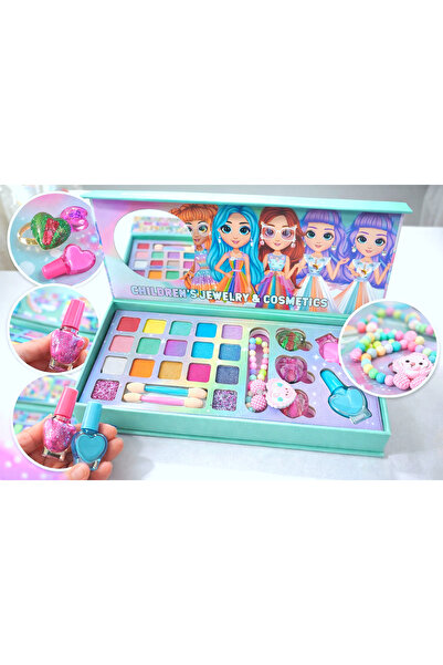 Işıklı Çocuk Makyaj ve Takı Seti Renkli Far Ojeli Aksesuarlı