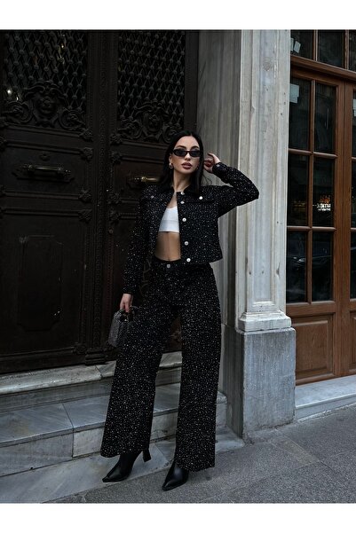 D'RECCY Women's Denim Stone-Embellished Pants Stone-Embellished Jacket Double...