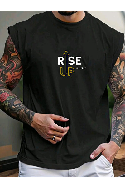 SUNFREE Rise up Slogan Printed Men's Zero Sleeve Clothing Sports Wear Oversiz...