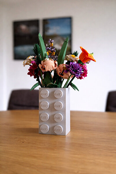 NureStore Lego Tasarımlı Modern Dekoratif Vazo Mermer Desenli (ÇİÇEKLER DAHİL...